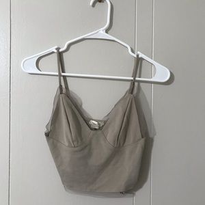 Silence + Noise cropped tank w/ mesh trim